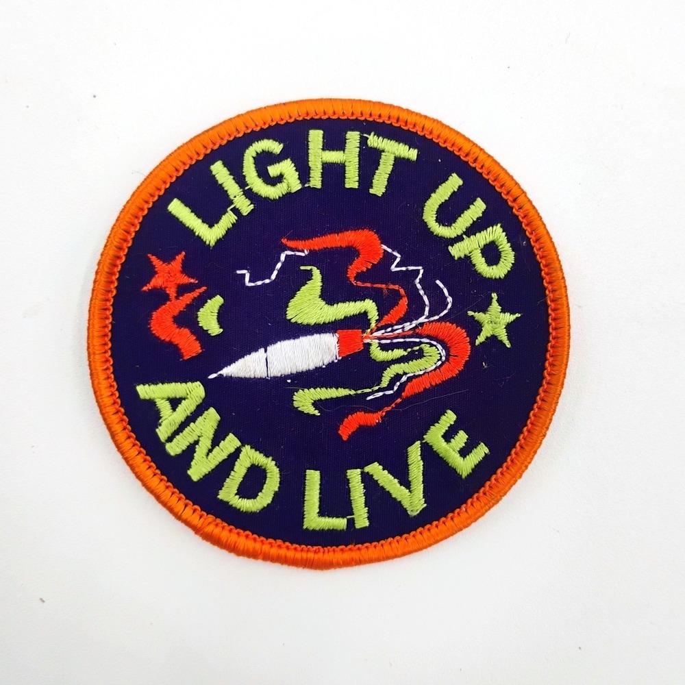 Vintage Light Up And Live Embroidered Iron On Patch Round 3" Space Rocket Retro